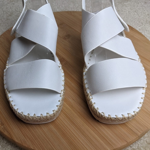 VINCE Tenison Espadrille Sandal White Leather Flat Low Platform Jute - Picture 11 of 16